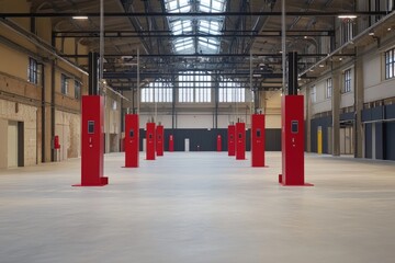 Industrial space with red columns