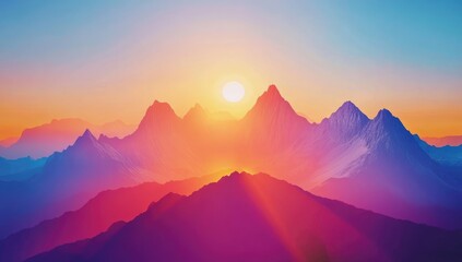 Vibrant sunrise over colorful mountain peaks