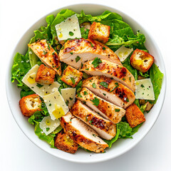 Delicious chicken salad with fresh romaine lettuce, parmesan and croutons