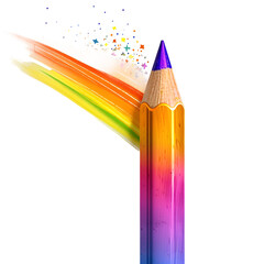Cartoon pencil with rainbow gradient floating doodle style isolated on transparent background