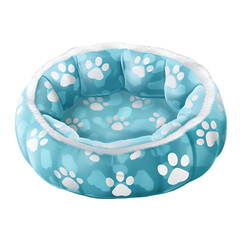 Cartoon pet bed with paw prints fluffy texture pastel color isolated on transparent background