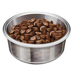 Cartoon pet bowl with kibble stainless steel isolated on transparent background