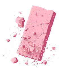 Cartoon pink eraser with crumbs playful design isolated on transparent background