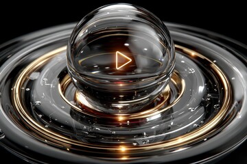 Glass Orb Play Button  Abstract Media  Tech  Futuristic Concept