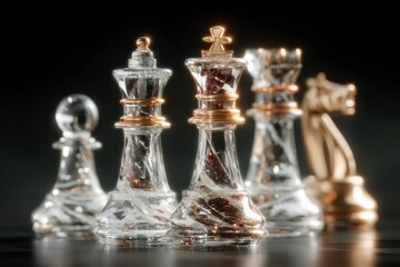 Glass Chess Pieces  Strategy Game  Competition  Luxury  Gold Accents