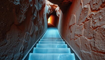 Concrete stairs descending into a subterranean passage,   top,  design