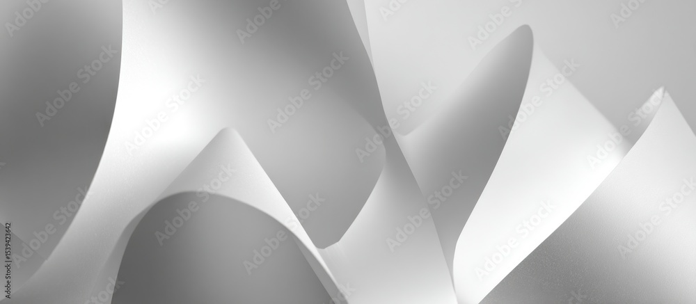 Aufkleber abstract view of white paper sheets forming curved shapes in a grayscale minimalist composition