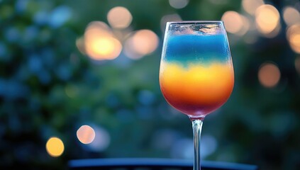 Multicolored layered cocktail in a glass