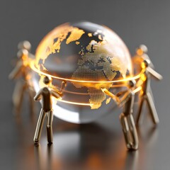 Global Teamwork  Interconnected People Around Illuminated World Map