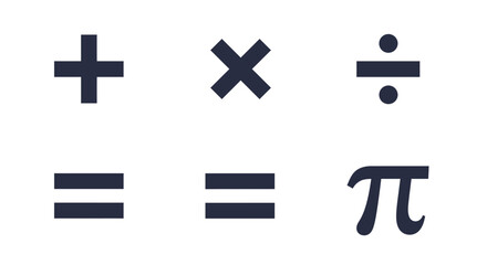 Illustration showing mathematical symbols including addition multiplication division and pi symbol on white