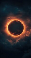 Fiery sun ringed by ominous clouds