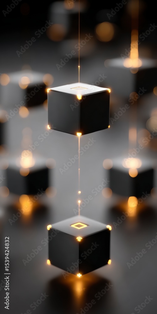 Aufkleber futuristic network abstract 3d data cubes glowing connections tech concept
