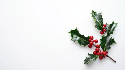 Festive holly sprig on white background