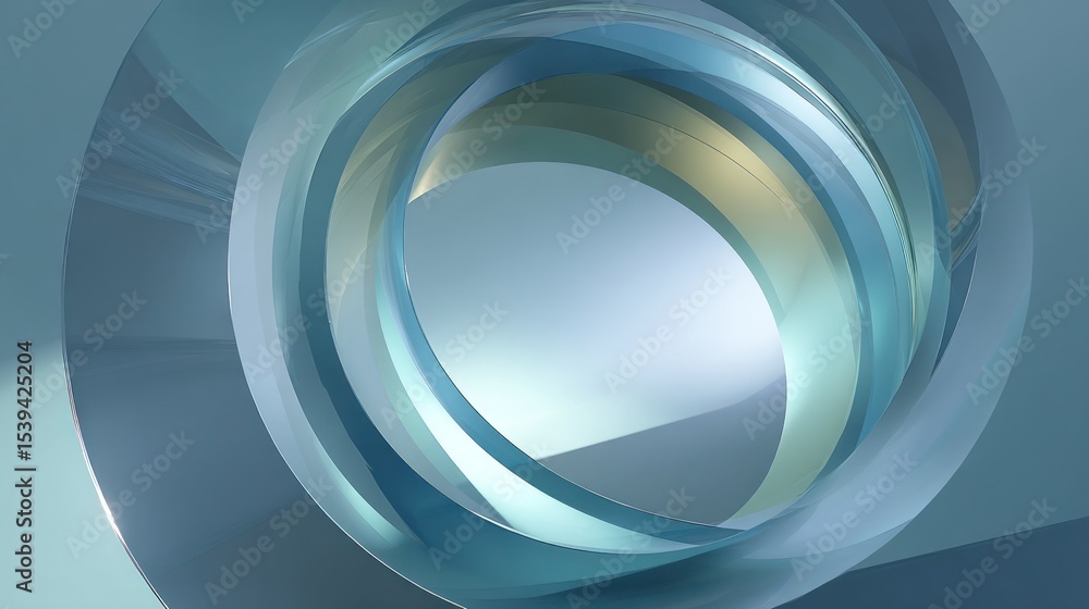 Poster abstract light blue and gold rings creating a swirling vortex with soft light and smooth transitions