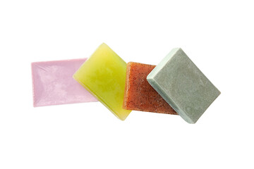 Stacked colorful soap bars, isolated on white, PNG