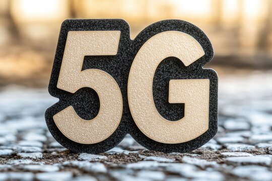 Close-up of 5G symbol on a textured surface