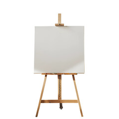 Cartoon primed canvas on easel in white and brown studio style isolated on transparent background