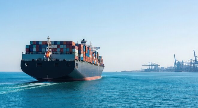 Container ship sailing ocean transport logistics freight maritime trade global supply chain vessel