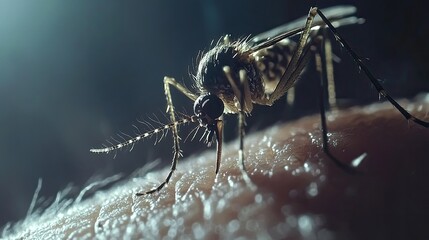 Fototapeta premium Mosquito biting human skin closeup.