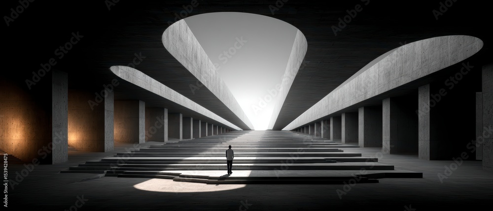 Aufkleber modern architecture concrete structure person on steps light shadow minimalist design