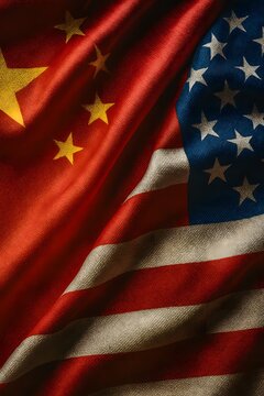 Usa and china trade war concept with flags waving for international relations and global economy on transparent background