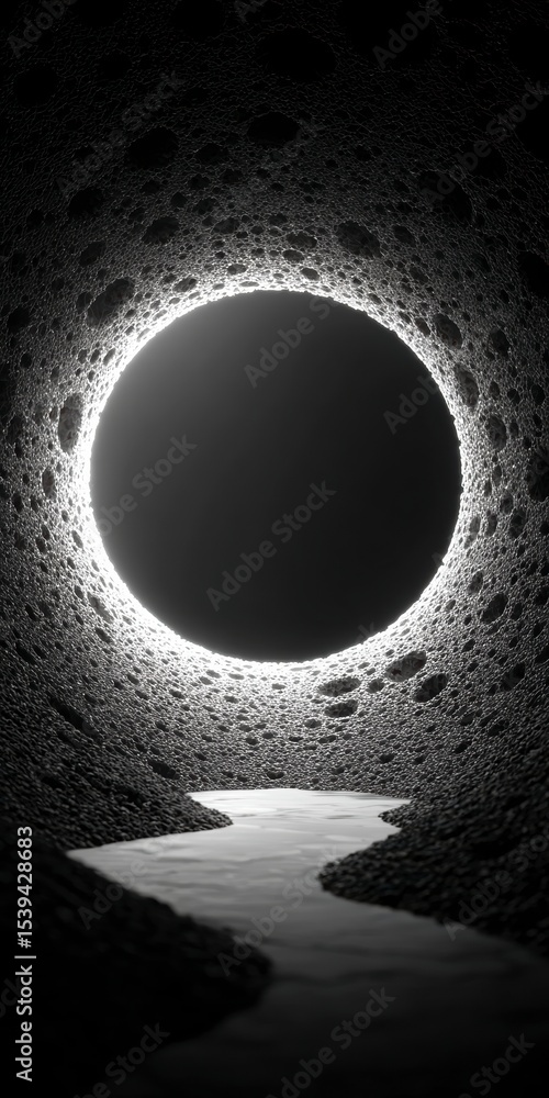 Poster abstract dark cave glowing circle path text space