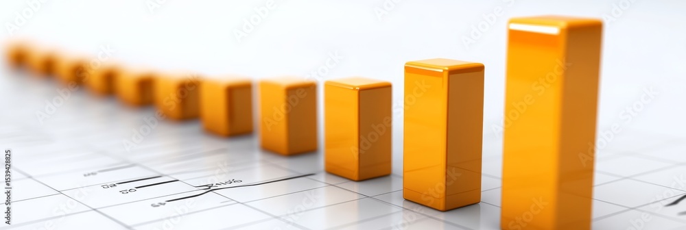 Poster 3d bar chart with ascending orange bars on a grid background.