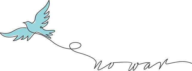 No war with White dove in one continuous line drawing. Bird symbol of peace and freedom