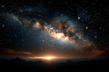 Fototapeta premium Majestic Milky Way Galaxy over Mountain Range at Sunrise