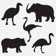 Silhouette of animals. PNG silhouette animal set, transparent background.