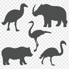 Silhouette of animals. PNG silhouette animal set, transparent background.
