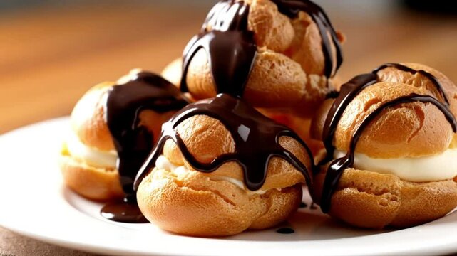 Delicious cream puffs recipe with chocolate sauce easy dessert baking tutorial and serving ideas