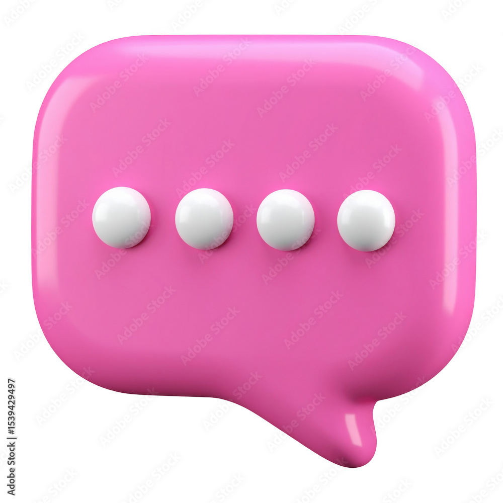 Poster a pink speech bubble icon with three white dots representing communication or messaging.