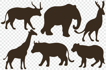 Animal Silhouette or Logo Collection isolated on transparent background. Fully customizable vector illustrations.