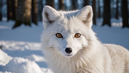 Obraz premium Beautiful arctic fox white winter snow landscape