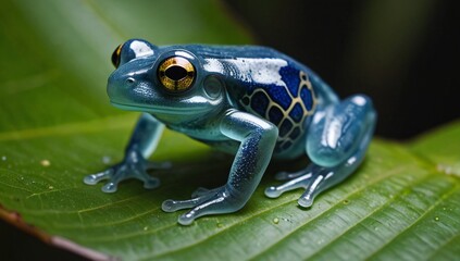 Obraz premium Beautiful glass frog transparent skin rainforest leaf