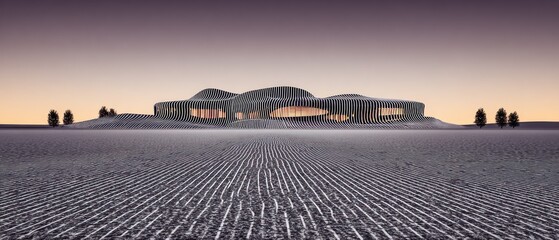 Modern architectural structure in a snowy landscape