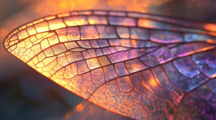 Dragonfly Wing with Closeup, Nature, and Glow.