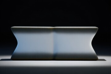 Modern, sculpted bench, light gray, dark background