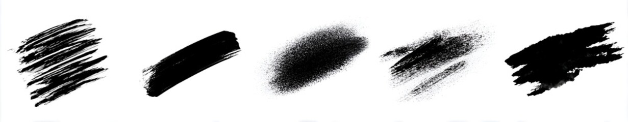 Set of 4 Distinct Black Ink Brush Strokes Vector Graphics - Minimalist Abstract Design Elements, Isolated on White, Background Texture, Digital Art, 3D Rendered Style, High Contrast