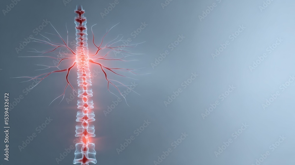 Aufkleber visualization of the spinal cord with nerve branches in a minimalistic medical style