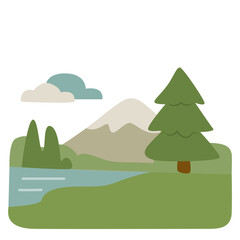 Obraz premium Camping site, campsite, campground vector. Landscape or nature scenery clipart in flat cartoon style isolated on white background.