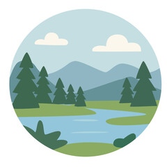 Obraz premium Camping site, campsite, campground vector. Landscape or nature scenery clipart in flat cartoon style isolated on white background.