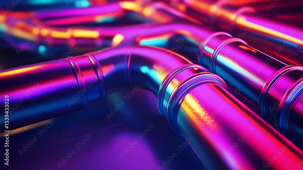 Poster a futuristic cityscape with neon lights and a large glowing object. the image has a futuristic and t