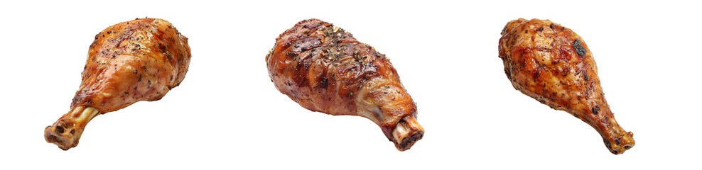 set of roasted turkey legs isolated on transparent background