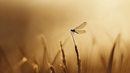 Damselfly Sunset Field Silhouette.