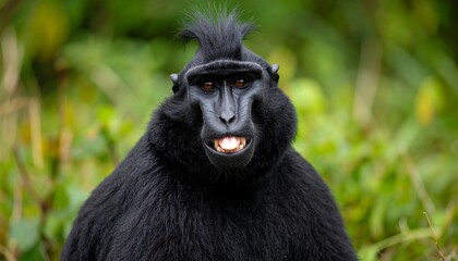 Black crested macaque portrait.