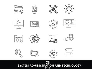 Set of Simple Line Icons Representing System Administration and Technology