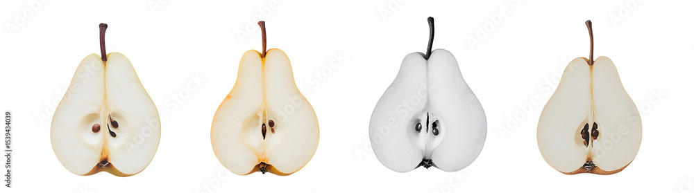 Poster set of variations of a pear half, showcasing different tones. isolated on transparent background
