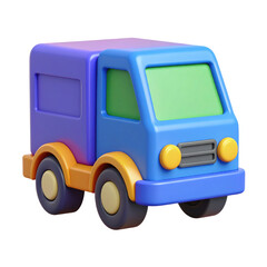 Obraz premium Colorful toy truck designed for children, featuring a vibrant blue and purple exterior with round wheels.